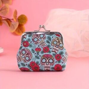 New Blue Sugar Skulls kiss lock coin purse